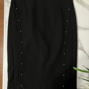 Tahari Gold Studded Middi Pencil Business Skirt Black Color